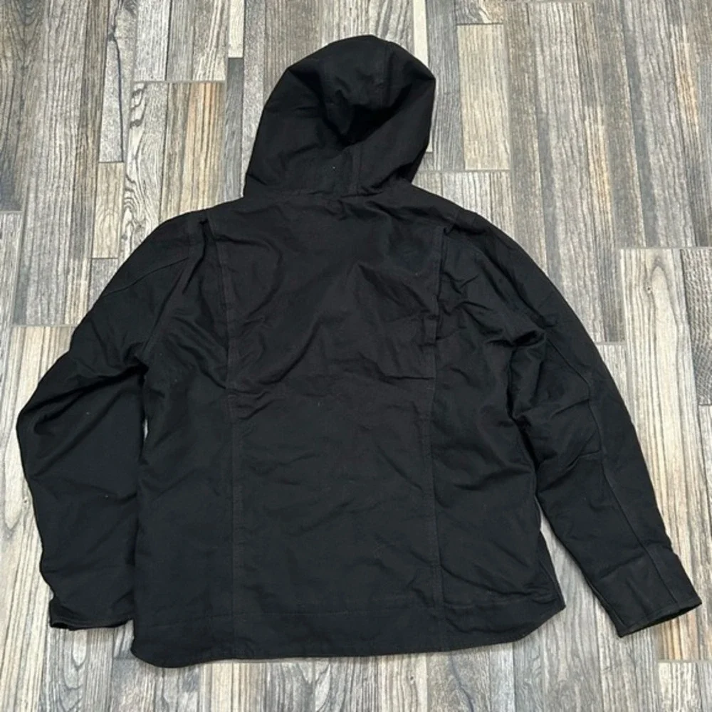 🔥 CARHARTT‎ Black Washed Duck Sherpa-Lined Canvas Hooded Jacket Women Lg - EUC